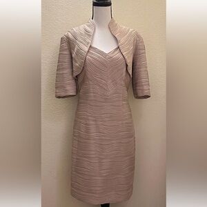 Elegant Taupe Textured Dress and Short Jacket